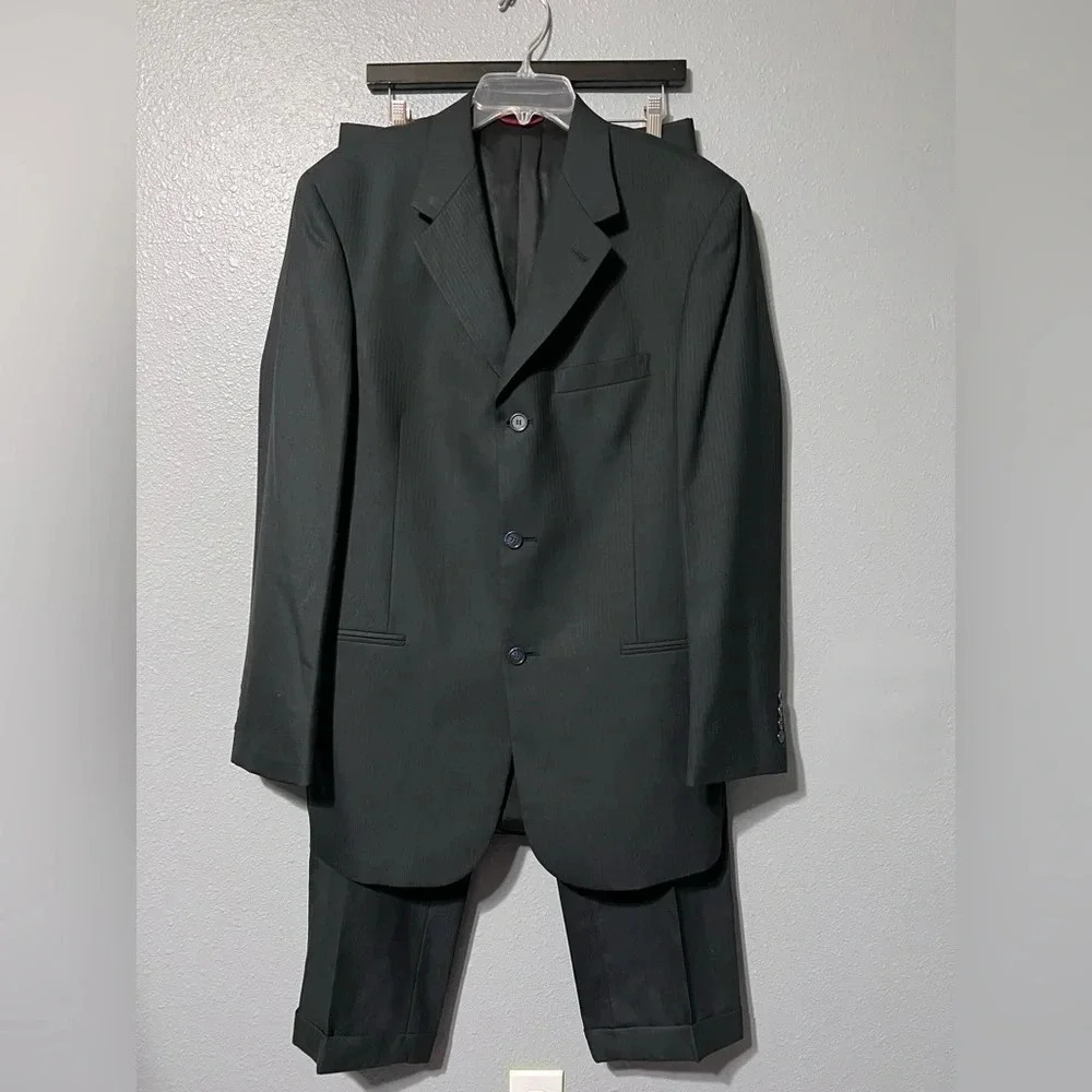 Pierre Cardin Men Blazer Sport Coat Suit Wool 3-Button Black w/faint Stripes EUC